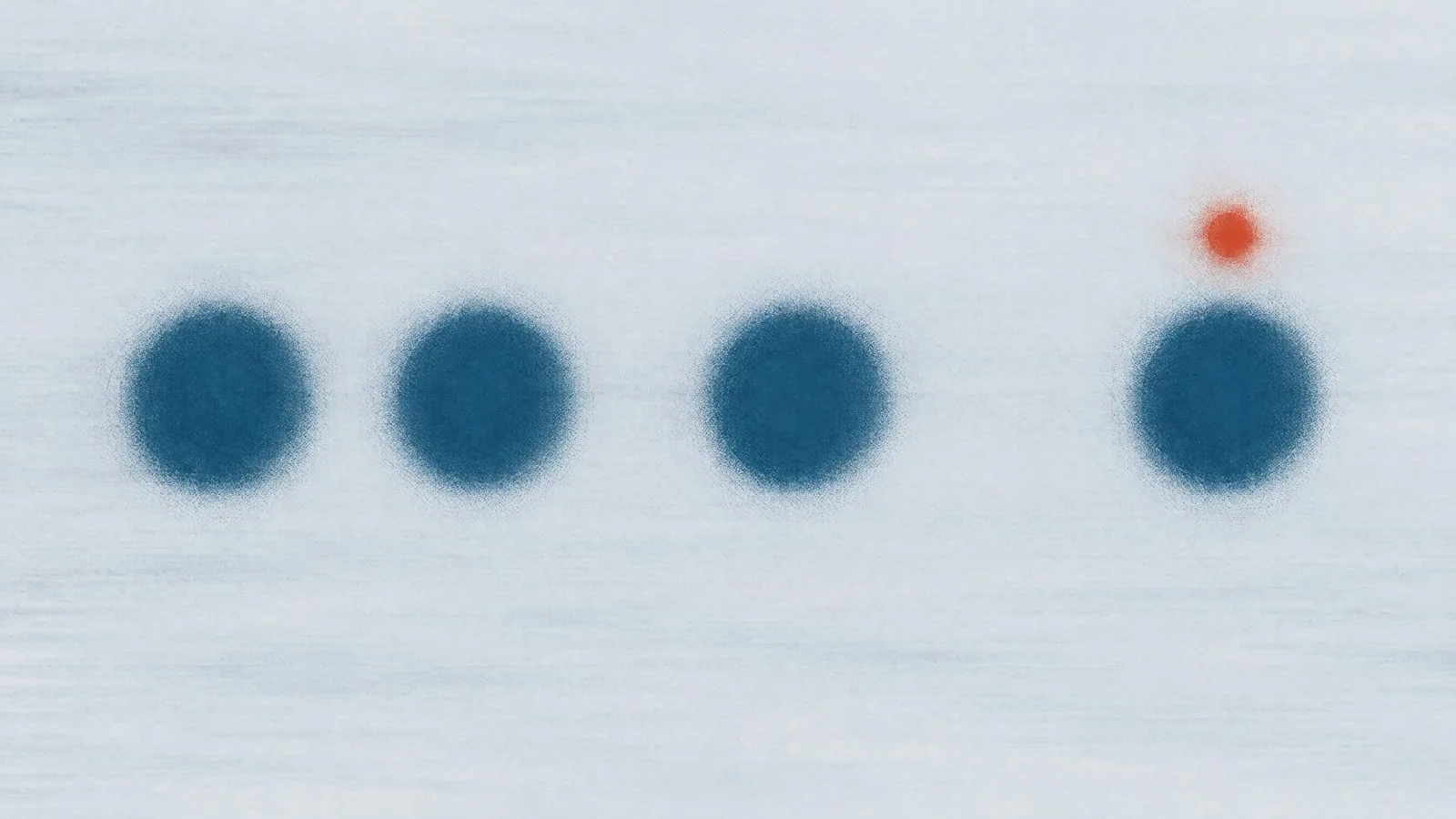 Abstract cover illustration for eating well while on a weight-loss medicine: four soft blue dots in a level row with widening gaps and a small orange dot above the last, on a pale grey ground.