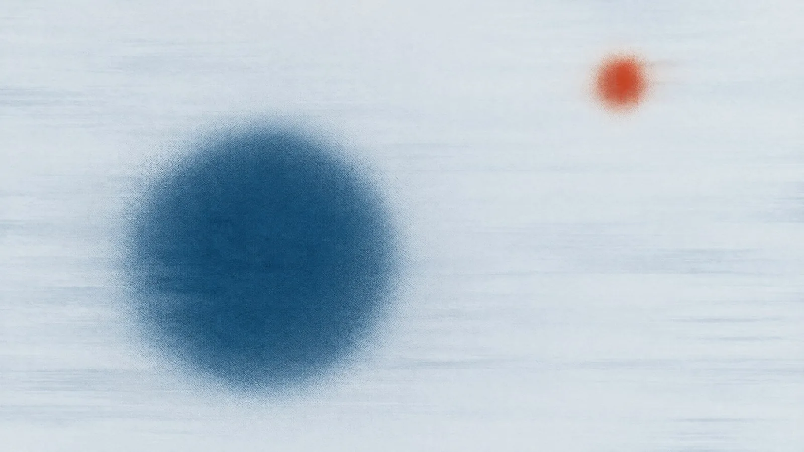 Abstract cover illustration for high-protein breakfast ideas for weight loss: one large soft blue disc low on the left with a small orange dot high on the right, on a pale grey ground.