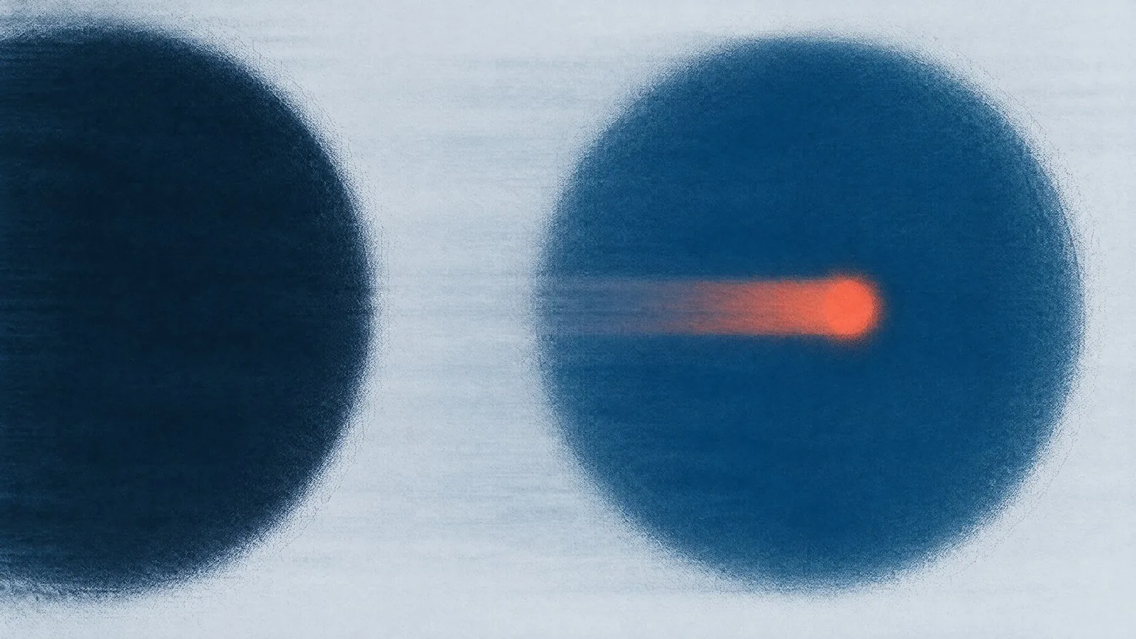 Abstract cover illustration for switching to HeMed: two soft circles, dark navy and blue, with a motion-blurred orange dot inside the blue one.