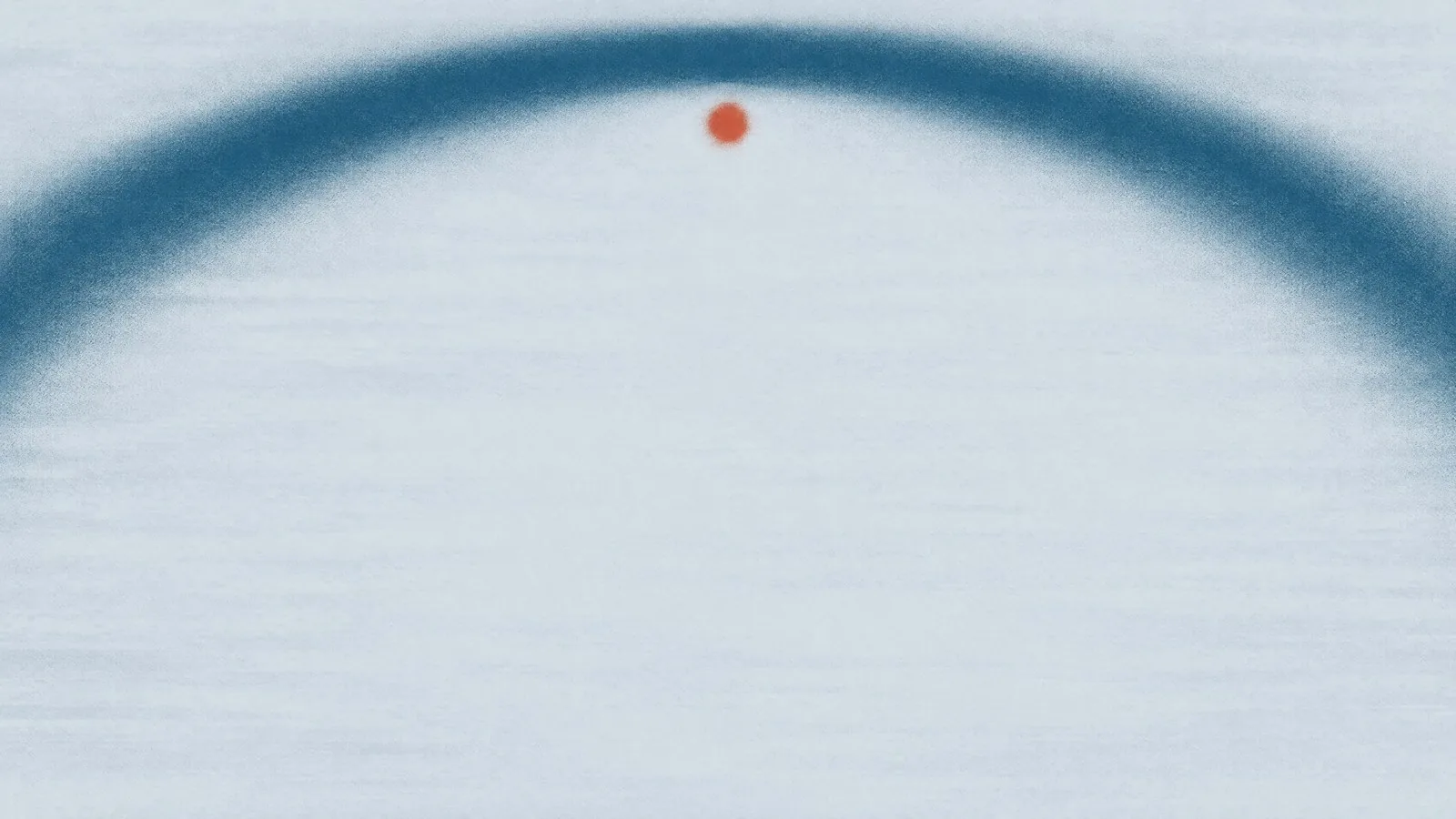Abstract cover illustration for Mounjaro and hair loss in men: a wide soft blue arch across the top of the frame with an orange dot beneath its peak.