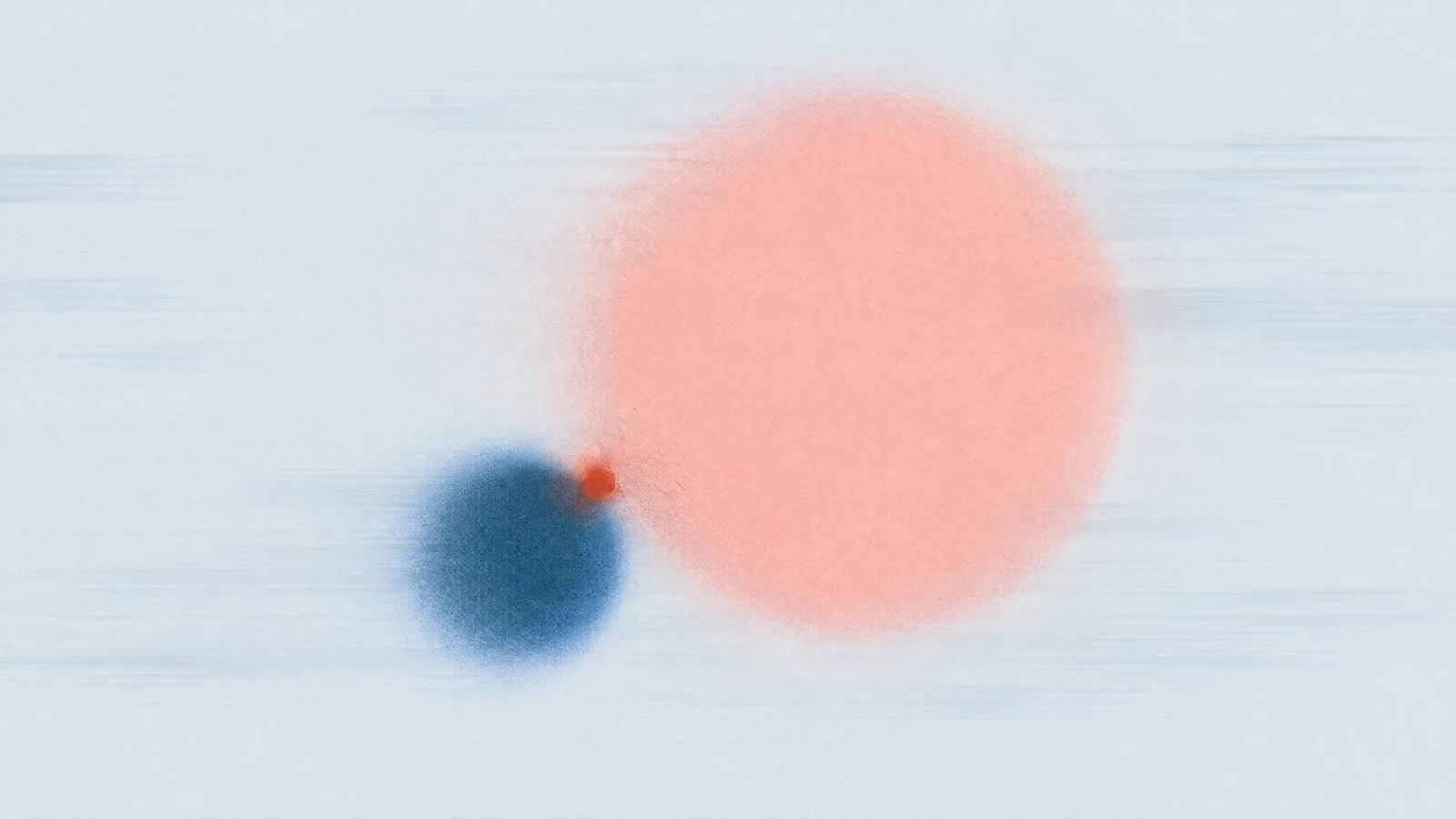 Abstract cover illustration for Mounjaro and male fertility: a large soft pink circle touching a small blue circle, with an orange dot where they meet.