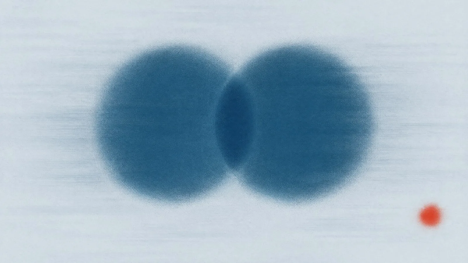 Abstract cover illustration for switching provider or form of weight-loss treatment: two soft blue discs side by side, one overlapping the other's edge, with one small orange dot in the lower right, on a pale grey ground.
