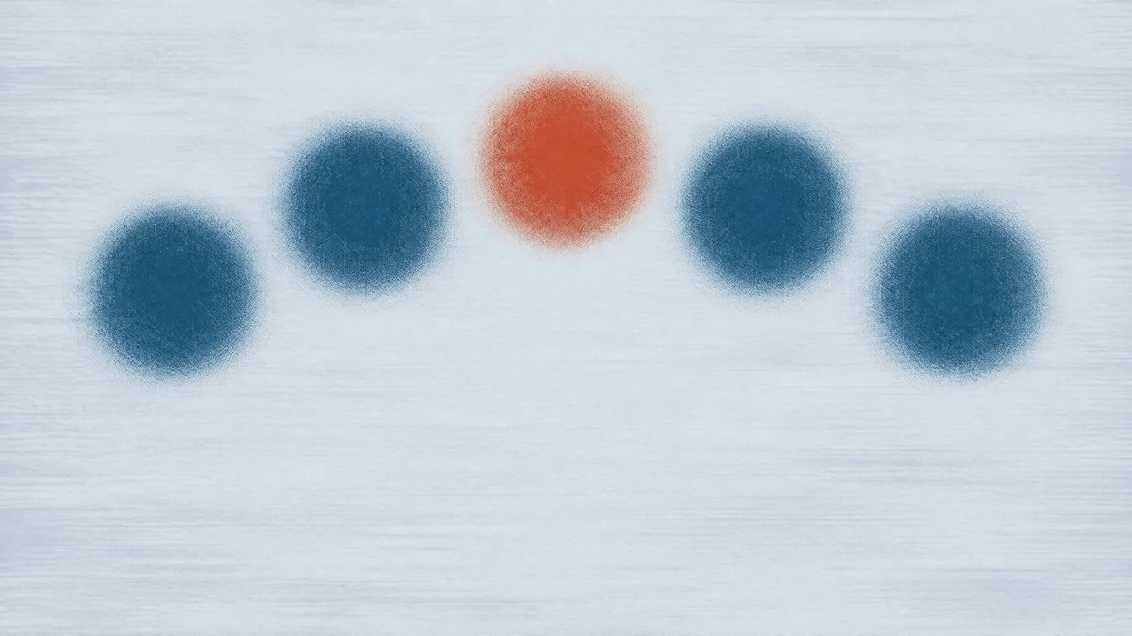 Abstract cover illustration for Wegovy dose stages for men: five soft blue circles along a shallow arc, the middle one orange.