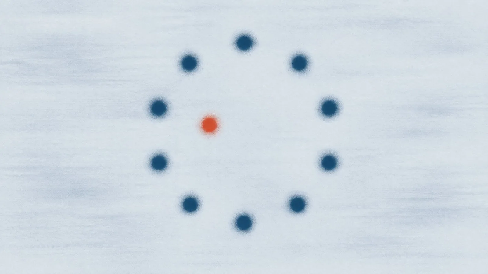 Abstract cover illustration for men's and women's response to weight-loss treatment: a ring of small soft blue dots with one orange dot inside it, on a pale grey ground.