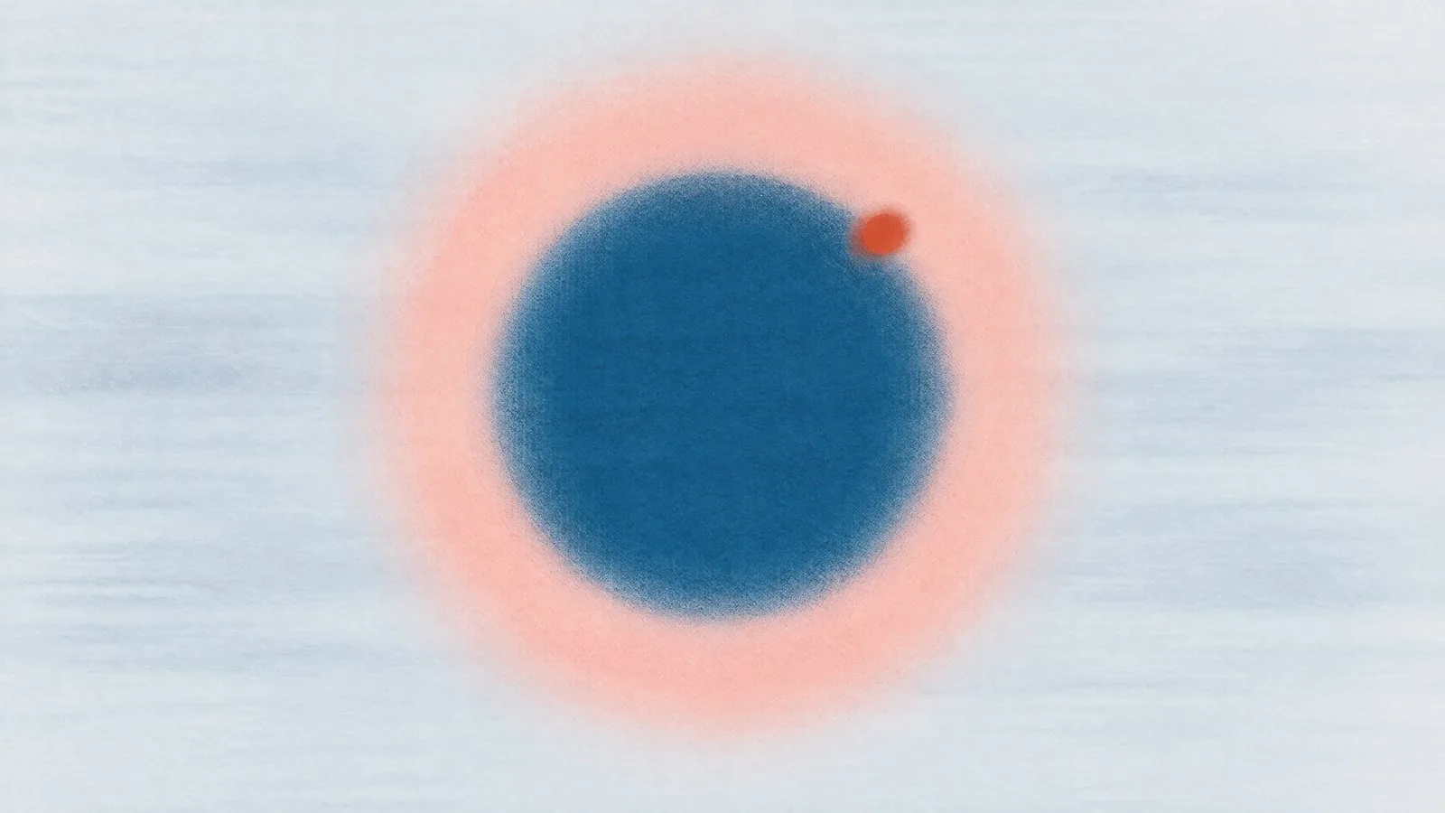 Abstract cover illustration for the MHRA licence for oral semaglutide: a soft blue circle inside a pale pink halo with an orange dot on its edge.
