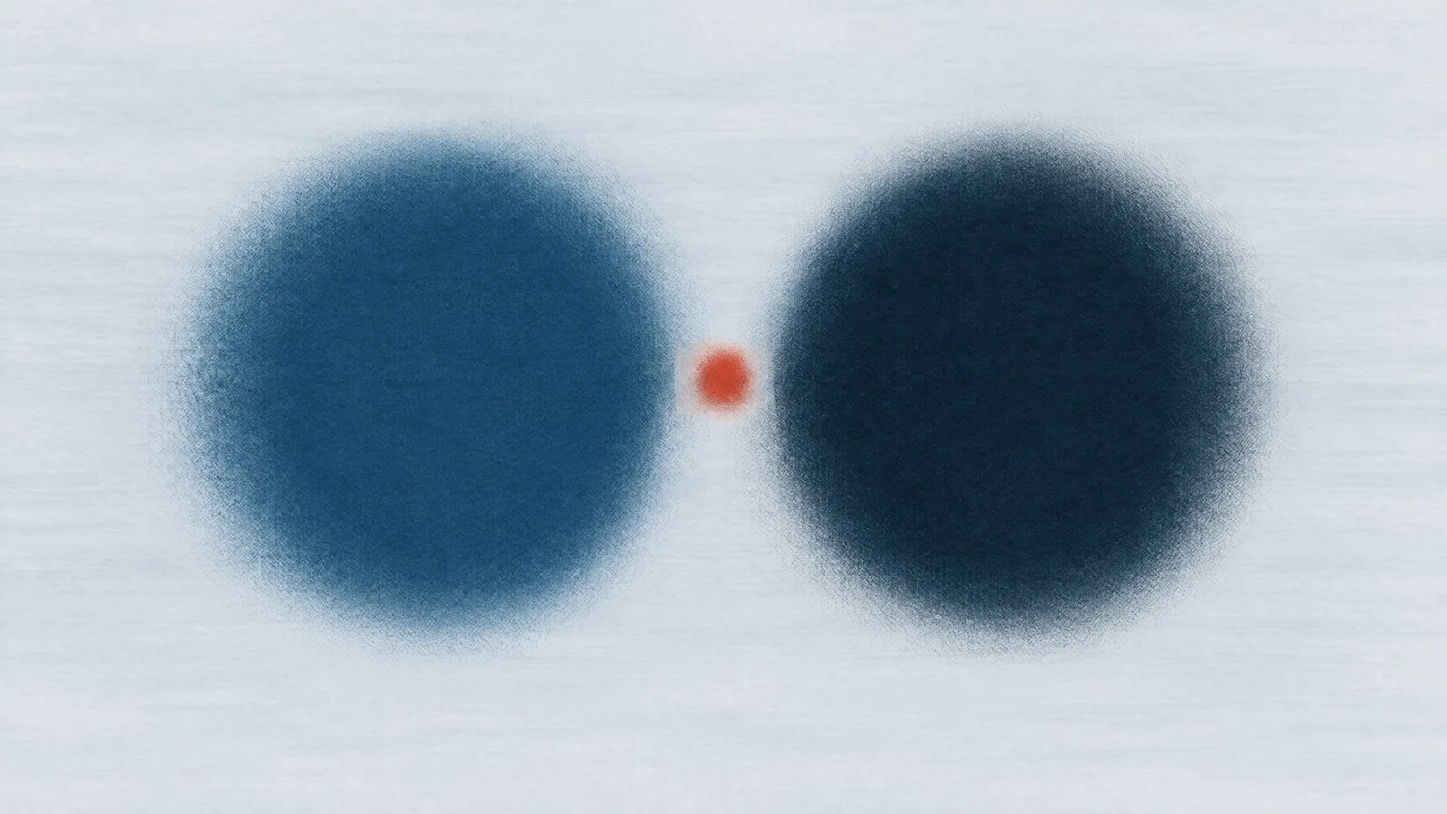 Abstract cover illustration for Wegovy compared with Mounjaro for men: two equal soft circles, blue and dark navy, with an orange dot between them.